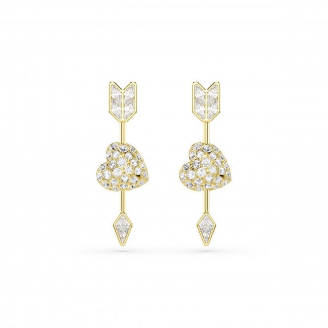 Swarovski Jewellery Swarovski Idyllia Mixed Cuts Heart with Arrow Gold Tone Drop Earrings 2.4 x 0.8cm