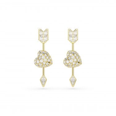 Swarovski Idyllia Mixed Cuts Heart with Arrow Gold Tone Drop Earrings 2.4 x 0.8cm