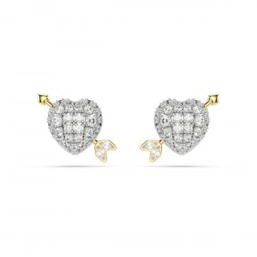 Swarovski Idyllia Mixed Cuts Heart with Arrow Two Tone Stud Earrings 1.3 x 1.6cm   