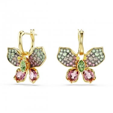 Swarovski Idyllia Mixed Cuts Multicolored Pavé Gold Tone Drop Earrings 2.4 x 2.1cm