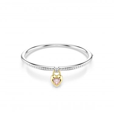 Swarovski Idyllia Mixed Cuts Pink Heart Two Tone Bangle 1.4 x 1cm, 17cm 