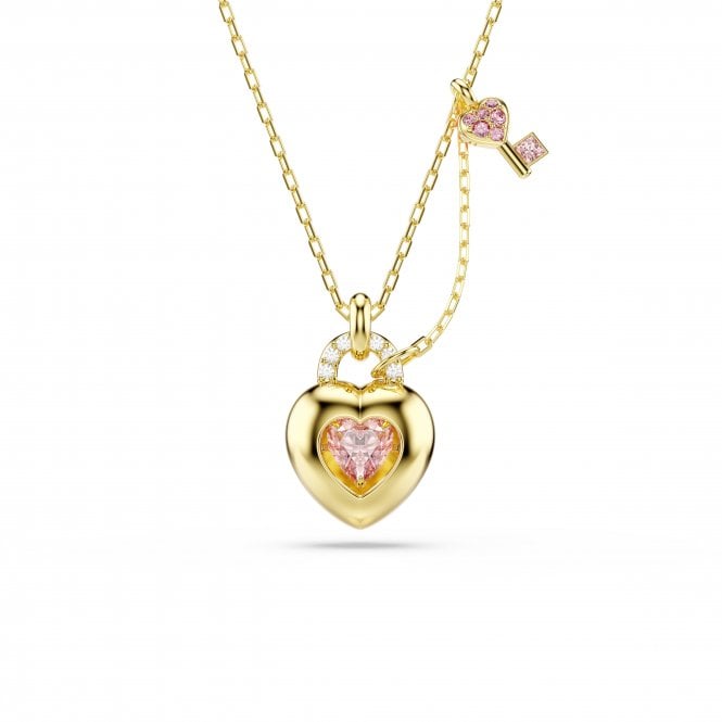 Swarovski Jewellery Swarovski Idyllia Mixed Cuts Pink Heart with Key Gold Tone Necklace 1.9 x 1.2cm, 38-45cm 