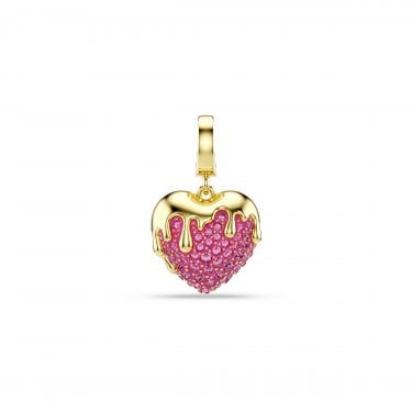 Swarovski Idyllia Pink Round Cut Heart Gold Tone Charm 2.4 x 1.5cm 
