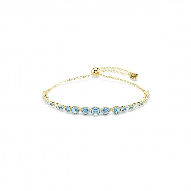 Swarovski Jewellery Swarovski Imber Round Cut Blue Crystal Gold Tone Adjustable Slider Bracelet 0.5cm, 12-24cm