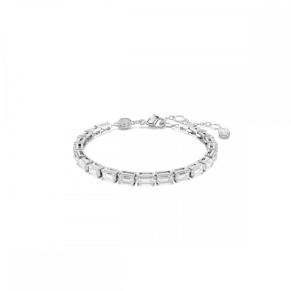 Swarovski Jewellery Women's Silver/White Swarovski Matrix Baguette Cut Tennis Bracelet, 15.5-20.5Cm 0.3Cm