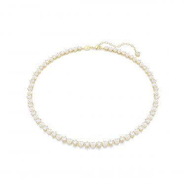 Swarovski Matrix Crystal & Pearl Gold Tone Necklace 0.5cm, 42-49cm