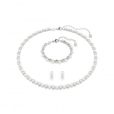 Swarovski Matrix Crystal & Pearl Necklace, Earrings & Bracelet Set 0.5cm, 42-49cm, 0.5 x 0.5cm, 16.5-21cm 