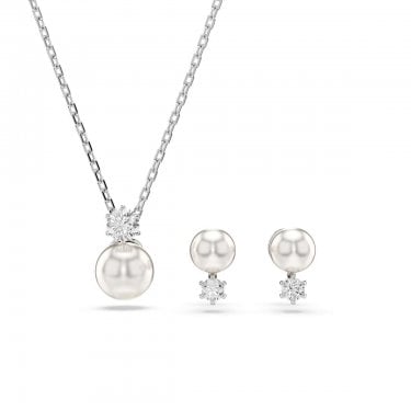 Swarovski Matrix Crystal & Pearl Necklace & Earrings Set 38cm, 1cm 