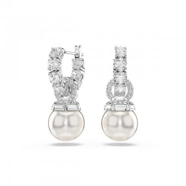 Swarovski Matrix Crystal & Pearl Round Cut Drop Earrings 2.7 x 1cm
