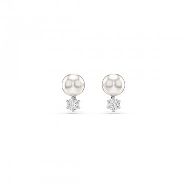 Swarovski Matrix Crystal & Pearl Round Cut Stud Earrings 1 x 0.7cm