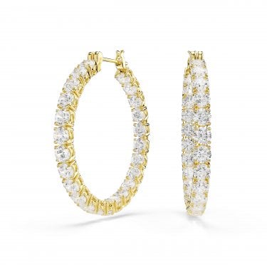 Swarovski Matrix Round Cut Crystal Gold Tone Hoop Earrings 3.1 x 0.3 x 3.3cm
