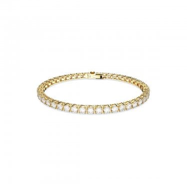 Swarovski Matrix Round Cut Crystal Gold Tone Tennis Bracelet Long Length 0.4cm, 17.5cm 