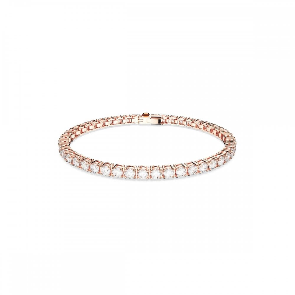 Swarovski Jewellery Gold Swarovski Matrix Round Cut Crystal Rose Tone Tennis Bracelet Length 0.4Cm, 16.5Cm Medium