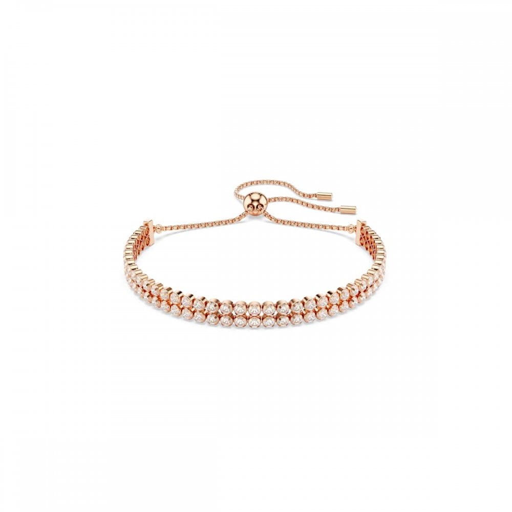 Swarovski Jewellery Women's Gold Swarovski Matrix Round Cut Double Row Rose Tone Adjustable Slider Tennis Bracelet, 12-24Cm 0.4Cm