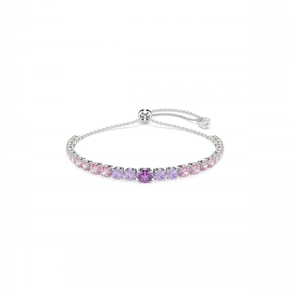 Swarovski Jewellery Women's Pink/Purple/Yellow Swarovski Matrix Round Cut Multicoloured Gradient Adjustable Slider Tennis Bracelet 0.5Cm, 12-24Cm