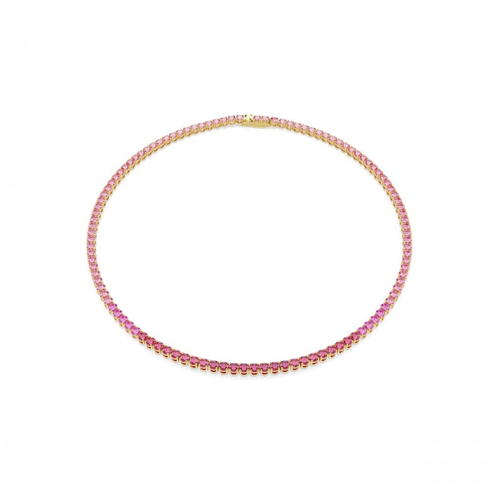 Swarovski Jewellery Women's Pink/Gold Swarovski Matrix Round Cut Crystal Tone Tennis Necklace 0.4Cm, 41Cm