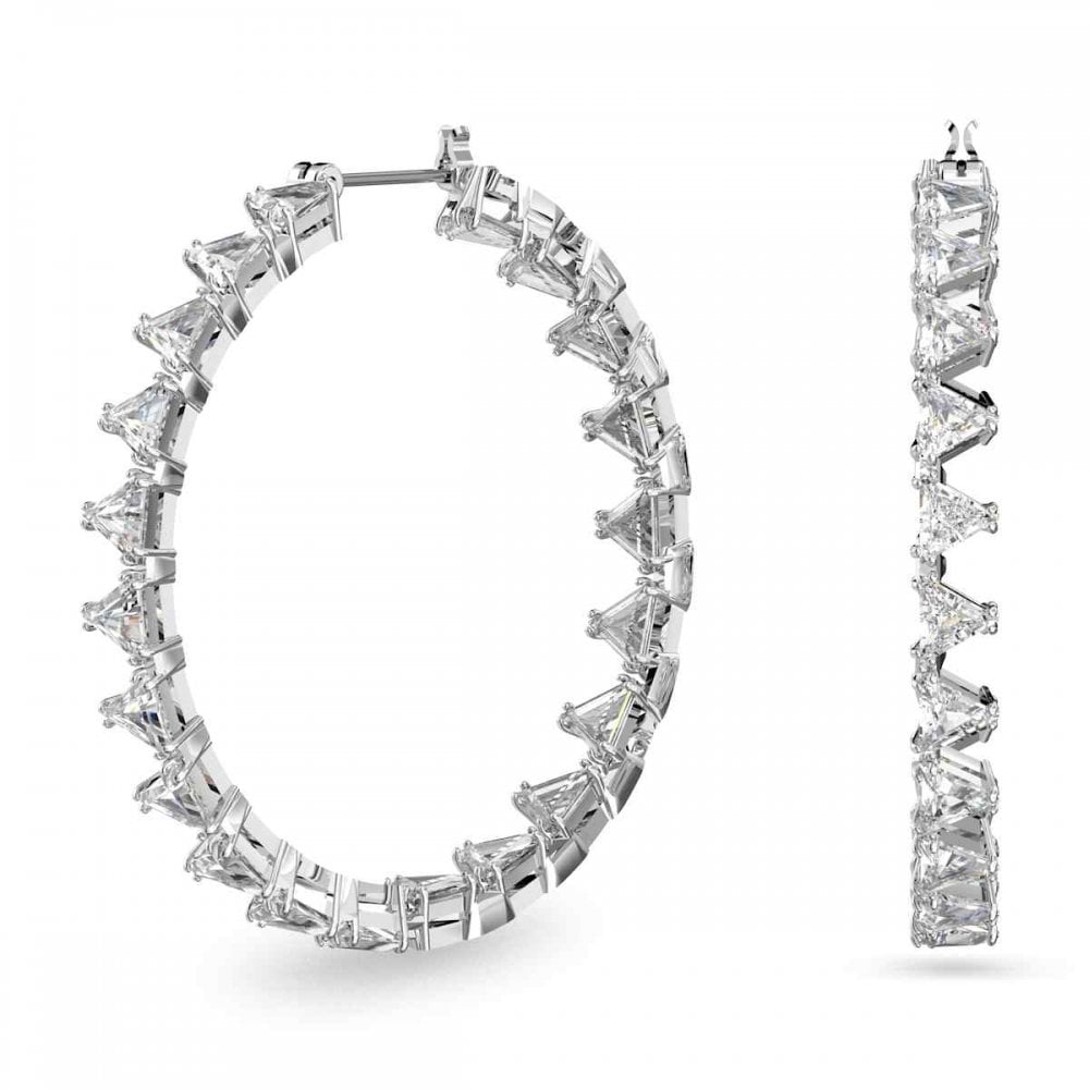 Swarovski Jewellery Women's Silver Swarovski Matrix Triangle Cut Crystal Hoop Earrings 4.4 X 0.5Cm