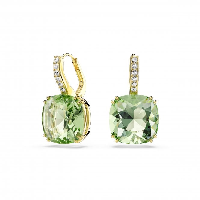 Swarovski Jewellery Swarovski Millenia Cushion Cut Green Crystal Gold Tone Drop Earrings 2.3 x 1.2cm