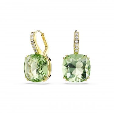 Swarovski Millenia Cushion Cut Green Crystal Gold Tone Drop Earrings 2.3 x 1.2cm