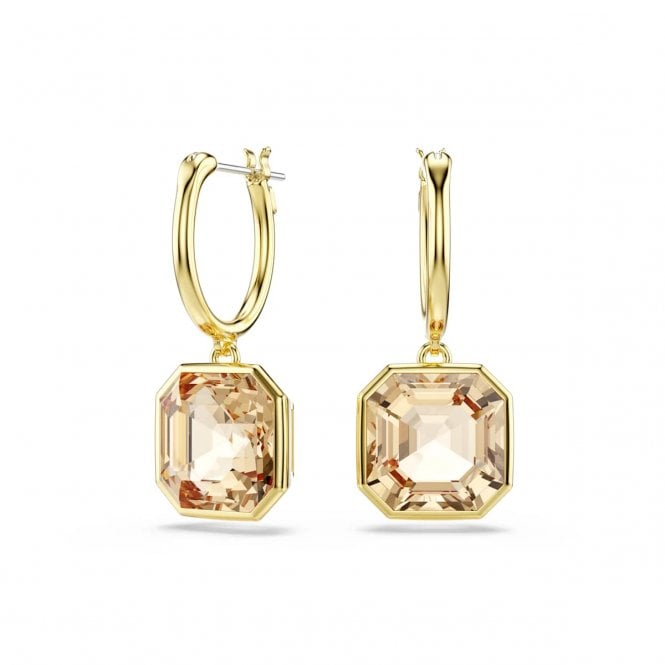 Swarovski Jewellery Swarovski Millenia Square Cut Caramel Gold Tone Drop Earrings 2.8 x 1.2cm