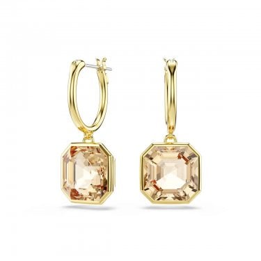 Swarovski Millenia Square Cut Caramel Gold Tone Drop Earrings 2.8 x 1.2cm
