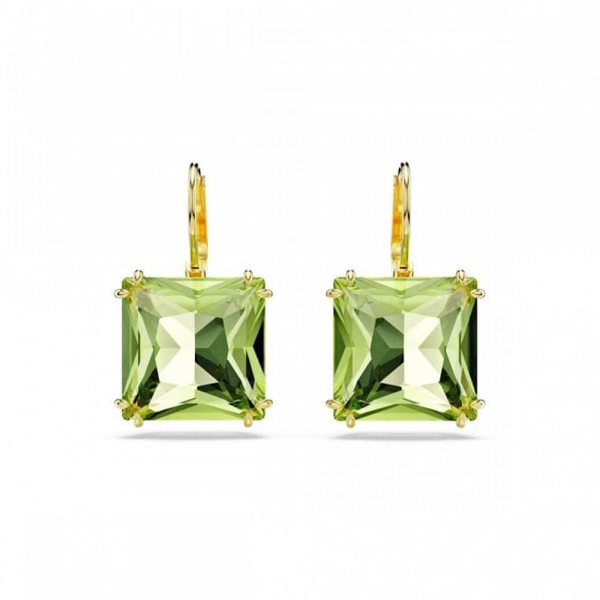 Swarovski Jewellery Swarovski Millenia Square Cut Green Crystal Yellow Gold Tone Drop Earrings 2.3 x 1.2cm 
