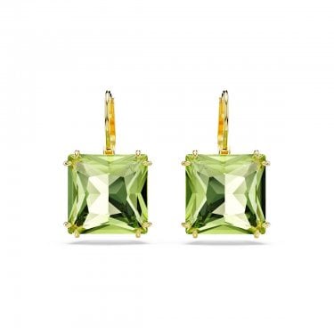 Swarovski Millenia Square Cut Green Crystal Yellow Gold Tone Drop Earrings 2.3 x 1.2cm 
