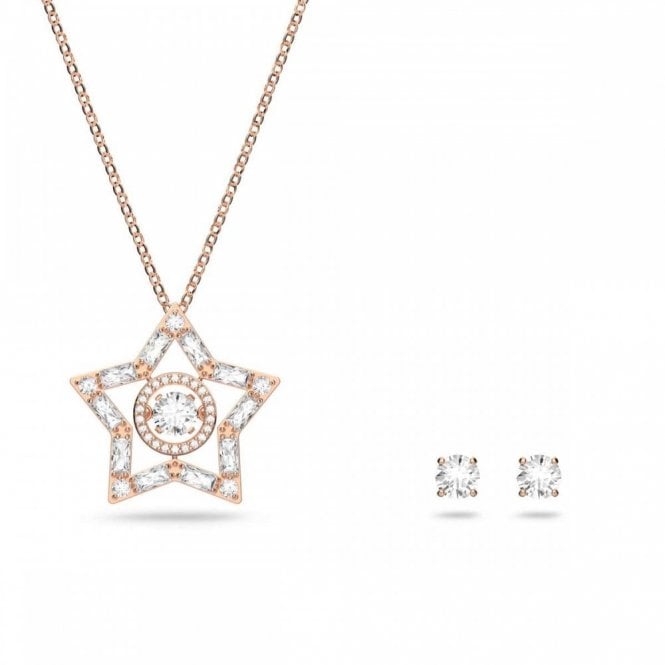 Swarovski Jewellery Swarovski Stella Mixed Cuts Star Rose Gold Tone Necklace & Earrings Set 2.3cm, 38cm 