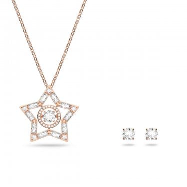 Swarovski Stella Mixed Cuts Star Rose Gold Tone Necklace & Earrings Set 2.3cm, 38cm 