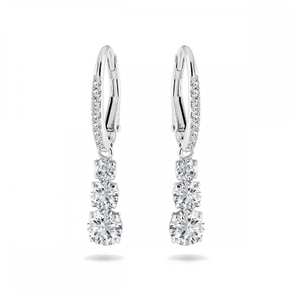 Swarovski Jewellery Silver/White Swarovski Stilla Attract Round Cut Crystal Hoop Drop Earrings 3Cm