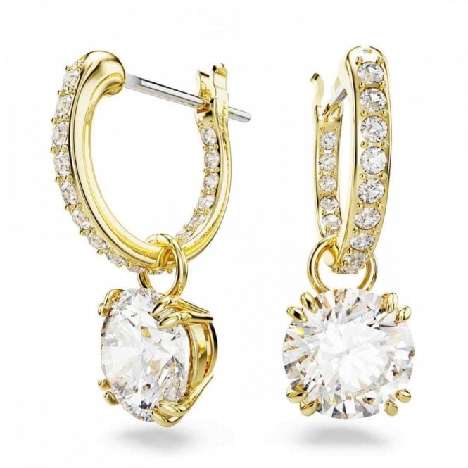 Swarovski Jewellery Swarovski Stilla Round Cut Crystal Gold Tone Drop Earrings 1.8 x 0.7cm