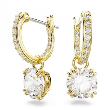Swarovski Stilla Round Cut Crystal Gold Tone Drop Earrings 1.8 x 0.7cm