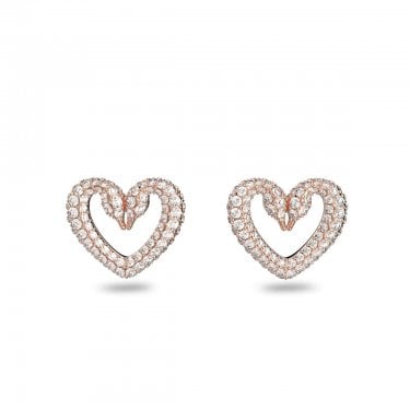 Swarovski Sublima Medium Heart Rose Gold Tone Stud Earrings 1.8 x 2cm
