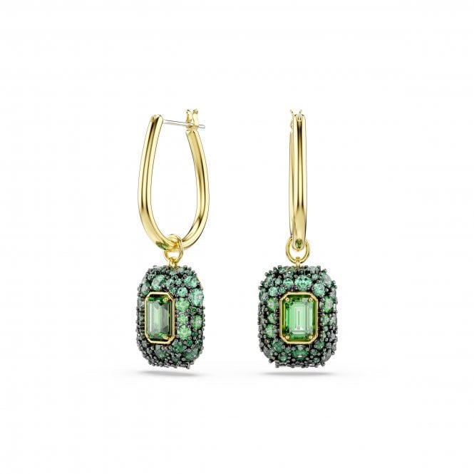 Swarovski Jewellery Swarovski Sublima Octagon Cut Green Crystal Gold Tone Drop Earrings 3.9 x 1.2cm