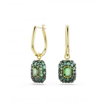 Swarovski Sublima Octagon Cut Green Crystal Gold Tone Drop Earrings 3.9 x 1.2cm