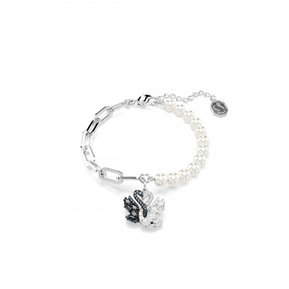 Swarovski Jewellery Women's Silver/Black/White Swarovski Swan Crystal & Pearl Bracelet X 1.4Cm, 15.5-20.5Cm Size 1.5