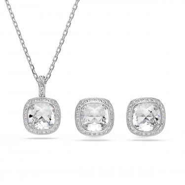 Swarovski Una Angelic Cushion Cut Crystal Necklace & Earrings Set 1.2 x 1.2cm, 1.8 x 1.2cm, 38-45cm