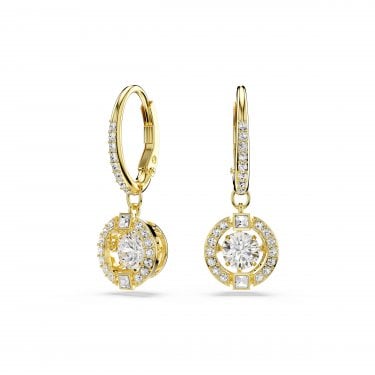 Swarovski Una Angelic Round Cut Dancing Crystal Gold Tone Drop Earrings 2.7 x 0.9cm