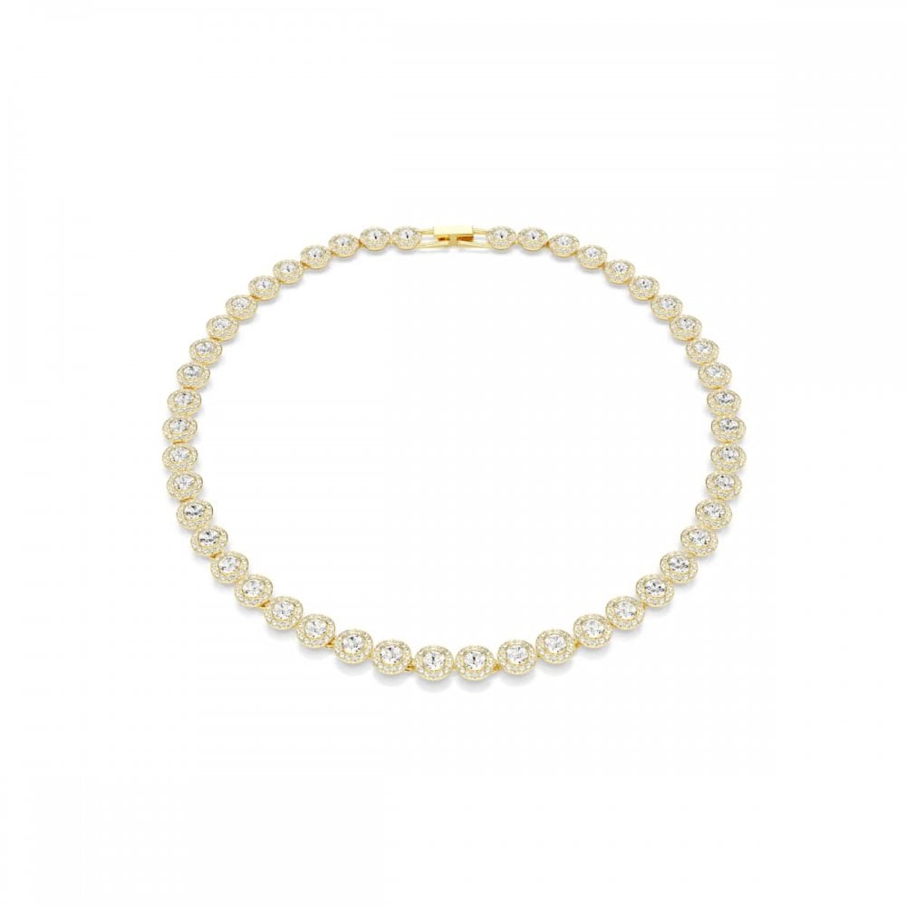 Swarovski Jewellery Women's Gold Swarovski Una Angelic Round Cut Pave Tennis Tone Necklace, 38-41Cm 0.8Cm
