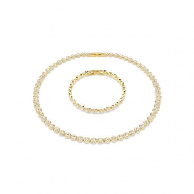 Swarovski Jewellery Swarovski Una Angelic Round Cut Pavé Gold Tone Necklace & Bracelet Set 0.6cm, 16.5-19cm, 38-40cm