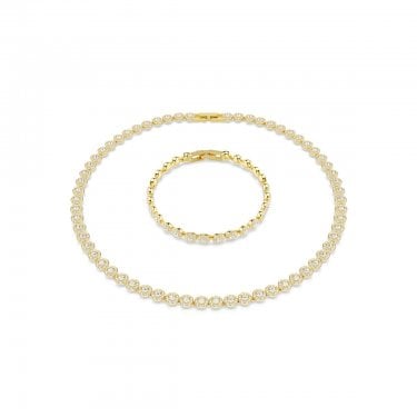 Swarovski Una Angelic Round Cut Pavé Gold Tone Necklace & Bracelet Set 0.6cm, 16.5-19cm, 38-40cm