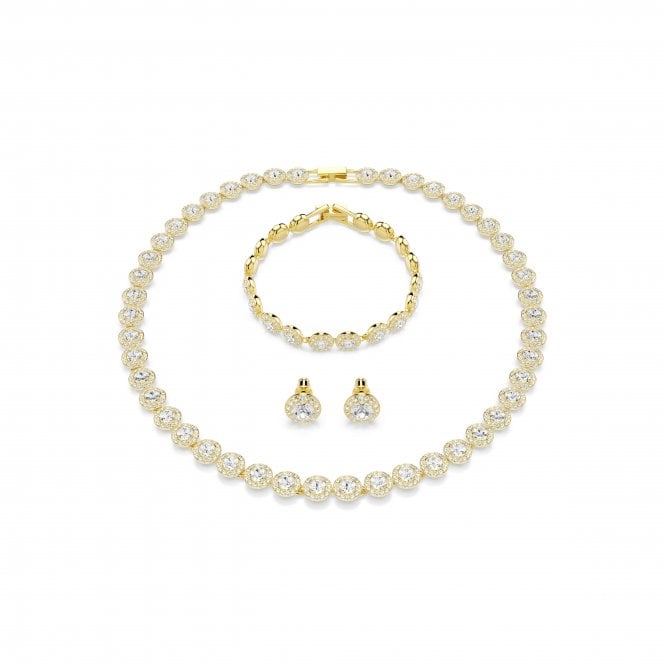 Swarovski Jewellery Swarovski Una Angelic Round Cut Pavé Gold Tone Necklace, Earrings & Bracelet Set 38-41cm, 0.8 x 0.8cm, 15.5-17.8cm 
