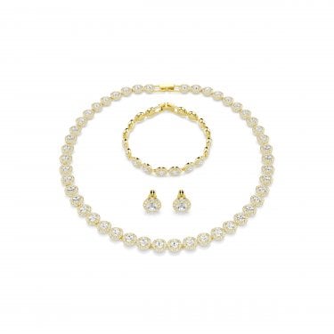 Swarovski Una Angelic Round Cut Pavé Gold Tone Necklace, Earrings & Bracelet Set 38-41cm, 0.8 x 0.8cm, 15.5-17.8cm 
