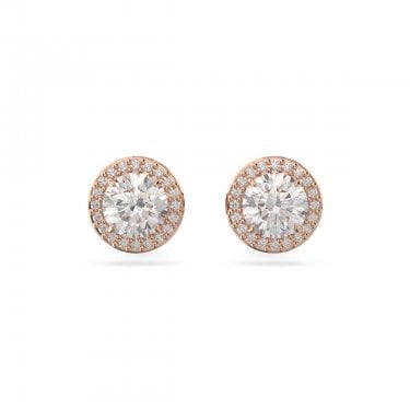 Swarovski Una Angelic Round Cut Pavé Rose Gold Tone Stud Earrings 0.9 x 0.9cm 