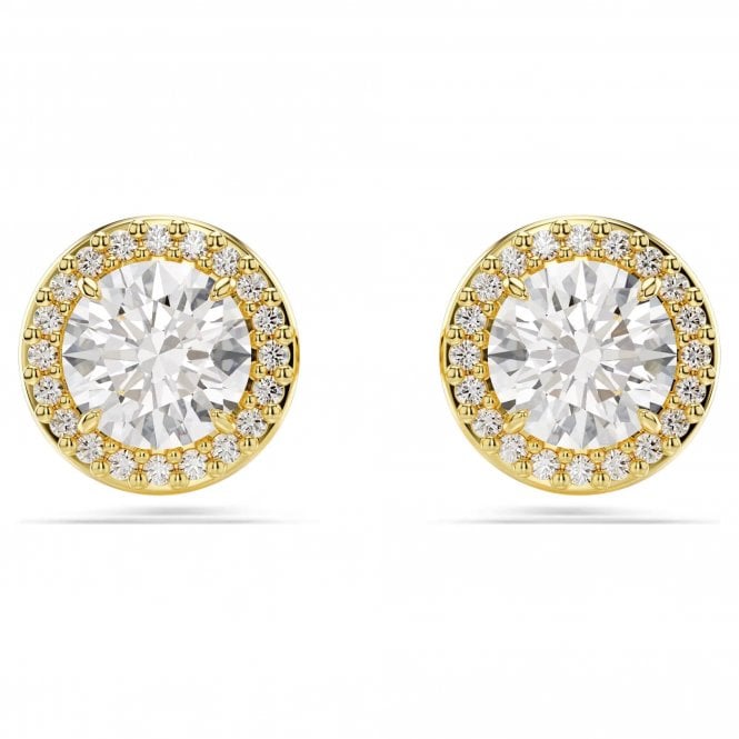 Swarovski Jewellery Swarovski Una Angelic Round Cut Pavé Yellow Gold Tone Stud Earrings 0.9 x 0.9cm 