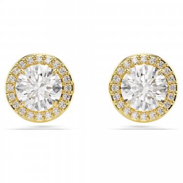 Swarovski Una Angelic Round Cut Pavé Yellow Gold Tone Stud Earrings 0.9 x 0.9cm 