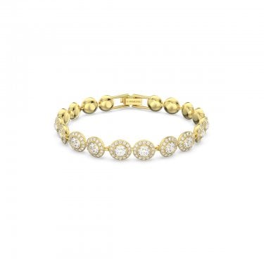 Swarovski Una Angelic Round Cut Pavé Yellow Gold Tone Tennis Bracelet 16.5cm 