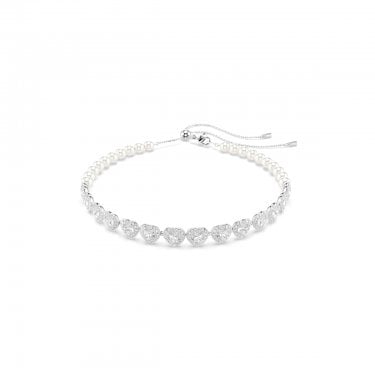 Swarovski x Ariana Grande Mixed Cuts Crystal Heart & Pearl Choker Necklace 1cm, 30 - 44cm 
