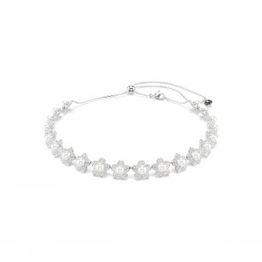 Swarovski x Ariana Grande Round Cut Crystal & Pearl Flower Choker Necklace 1.3cm, 30-44cm