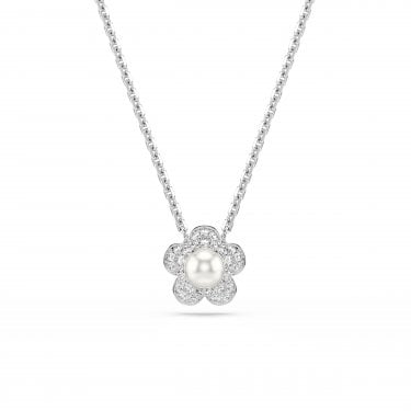 Swarovski x Ariana Grande Round Cut Crystal & Pearl Flower Necklace 1.1 x 1.1cm, 38-45cm